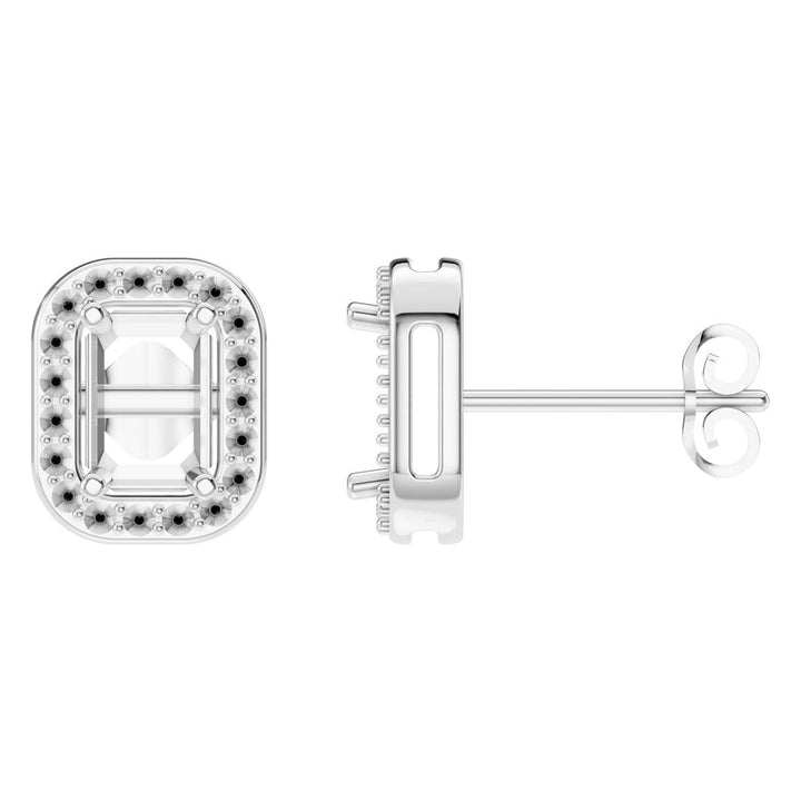 Halo Stud Earrings Mounting - Emerald 7x5mm