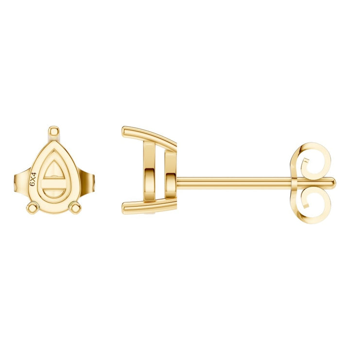 Solitaire Stud Earrings Mounting - Pear 6x4mm