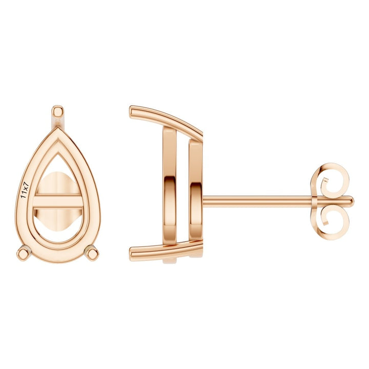 Solitaire Stud Earrings Mounting - Pear 11x7mm