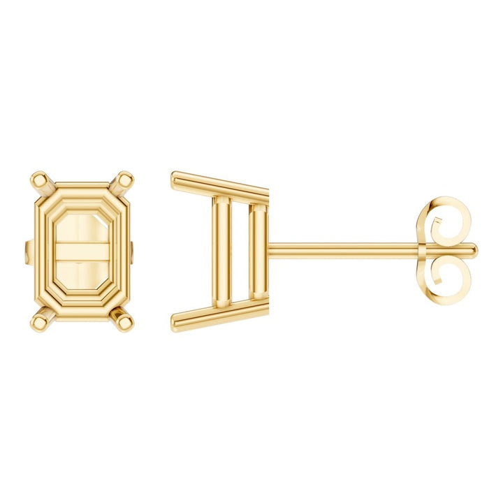 Solitaire Stud Earrings Mounting - Emerald 8x5.5mm