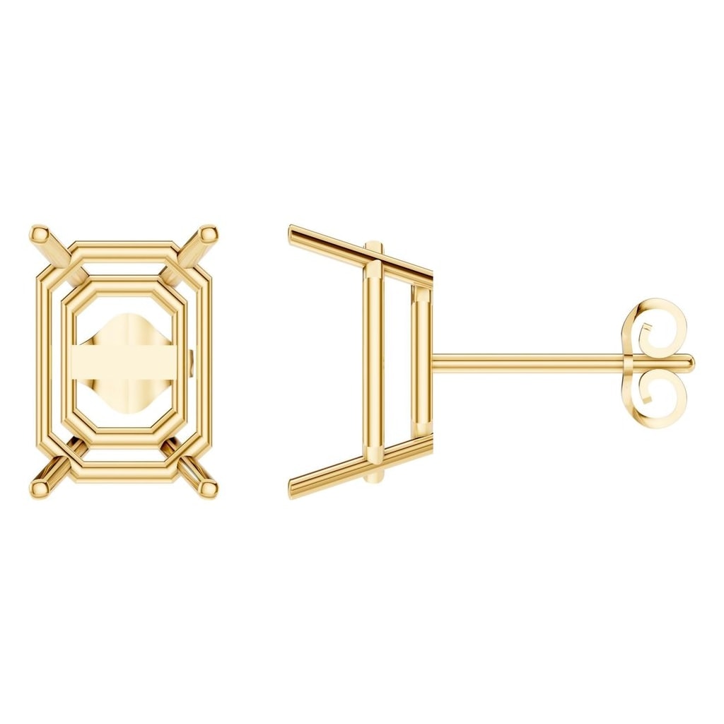 Solitaire Stud Earrings Mounting - Emerald 7x5mm - Representative image