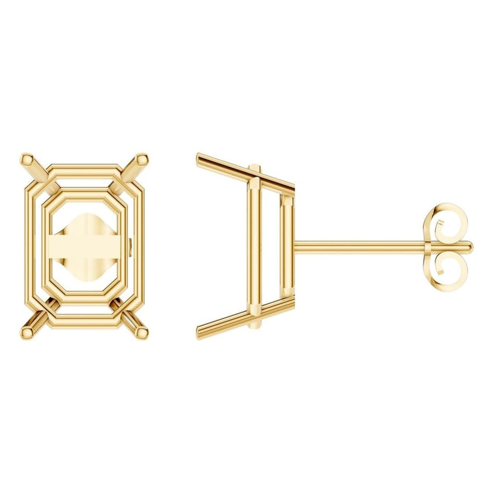 Solitaire Stud Earrings Mounting - Emerald 11x8mm