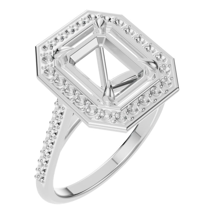 Accented Halo Ring Mounting - Emerald 8.5x6.5mm