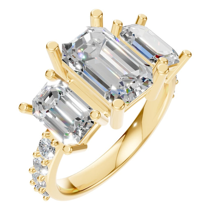 Accented Three Stone Ring Mounting - Emerald 10.14x6.61mm
