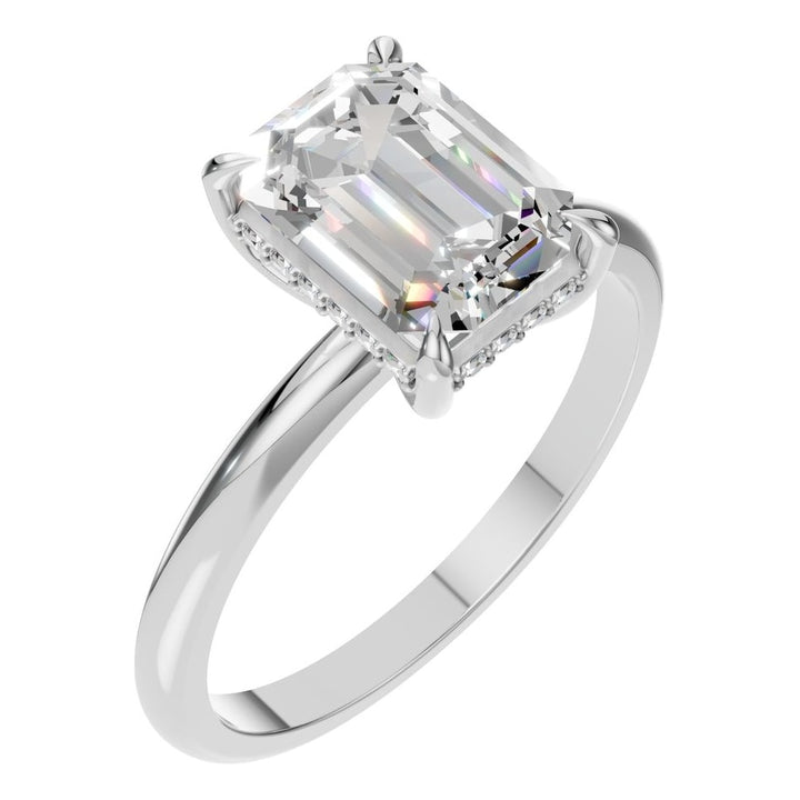 Hidden Halo Ring Mounting - Emerald 8x6mm