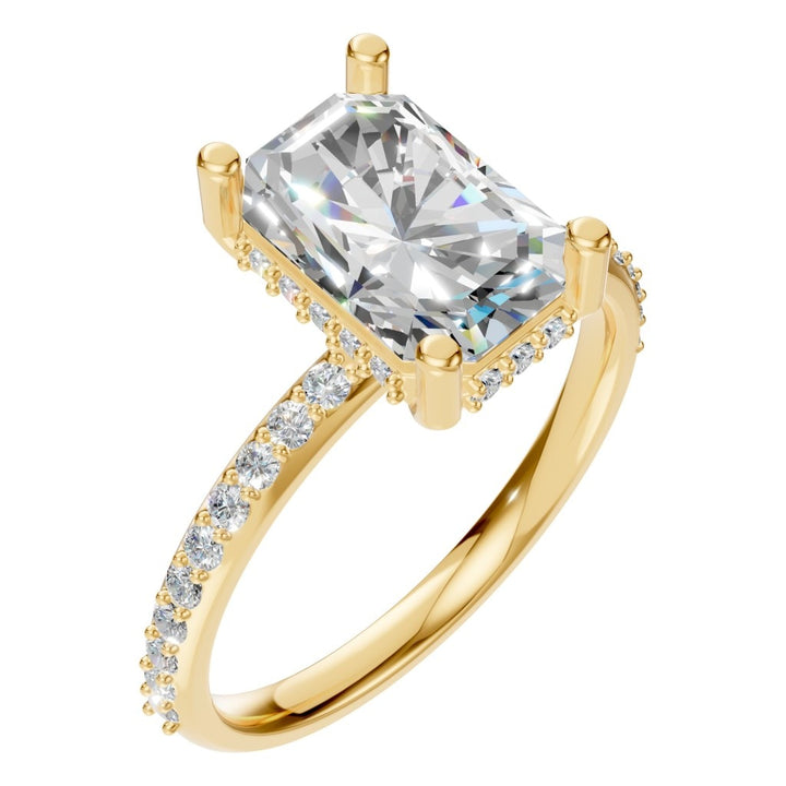 Accented Hidden Halo Ring Mounting - Emerald 9x6mm
