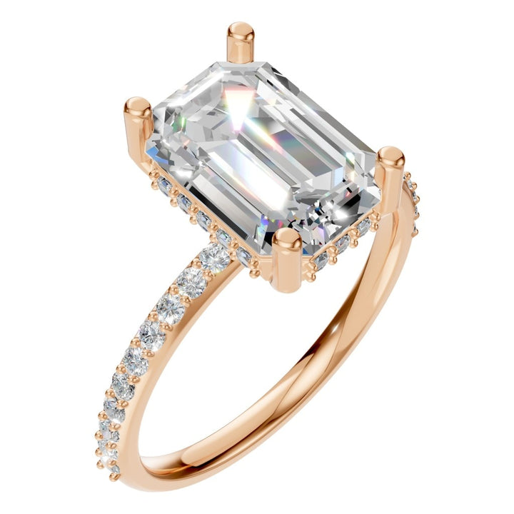 Accented Hidden Halo Ring Mounting - Emerald 10x7mm